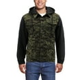thumbnail image 1 of Men’s Camouflage Button Up Lined Removable Hood Stretch Denim Jean Jacket (Olive, S), 1 of 4