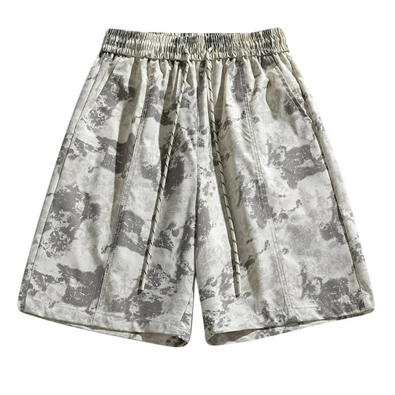 Men's Camouflage Cargo Shorts Summer Wide Leg Beach Shorts Elastic Waist Workwear Shorts