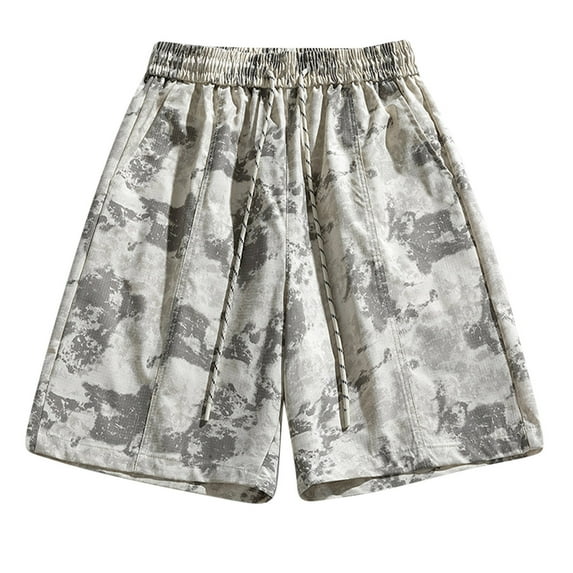 Men's Camouflage Cargo Shorts Summer Wide Leg Beach Shorts Elastic Waist Workwear Shorts