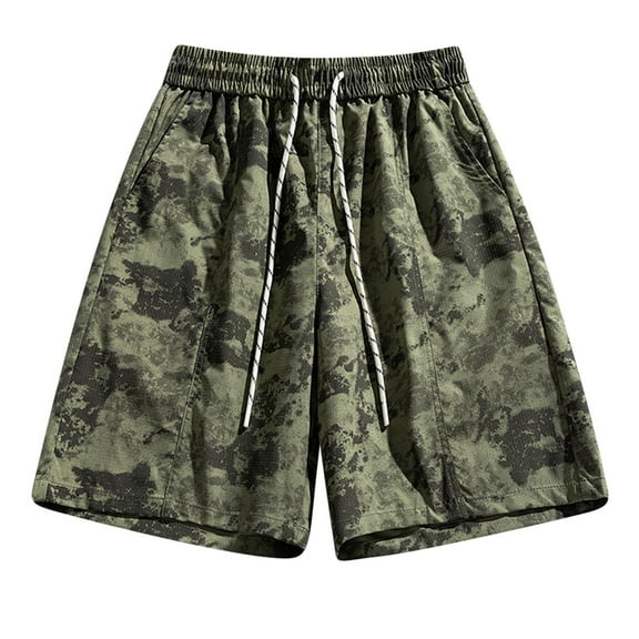 Men's Camouflage Cargo Shorts Summer Wide Leg Beach Shorts Elastic Waist Workwear Shorts