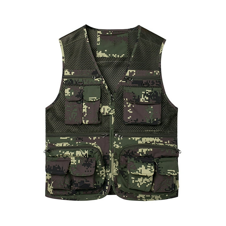 Men's Camouflage Cargo Vest V Neck Zipper Multi Pockets Sleeveless
