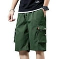 thumbnail image 1 of Men's Camouflage Casual Cargo Shorts, Loose-Fit Knee-Length Outdoor Shorts with Lace-Up Detail & Multi-Pocket Design ,Dark Green XL, 1 of 5