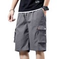 thumbnail image 1 of Men's Camouflage Casual Cargo Shorts, Loose-Fit Knee-Length Outdoor Shorts with Lace-Up Detail & Multi-Pocket Design ,Gray M, 1 of 5