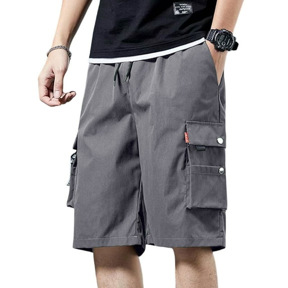 Men's Camouflage Casual Cargo Shorts, Loose-Fit Knee-Length Outdoor Shorts with Lace-Up Detail & Multi-Pocket Design ,Gray M