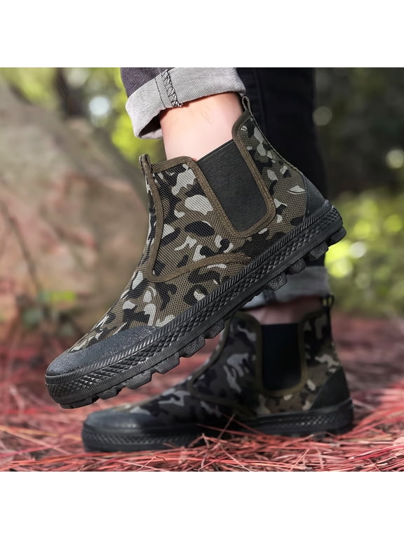 Men's Camouflage Chelsea Ankle Boots Slip On Elastic Side Lug Sole Non Slip Outdoor Casual Work Boots