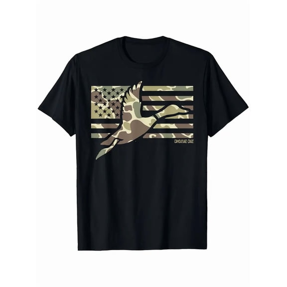 Men's Camouflage Duck Hunting American Flag Patriotic Graphic T-Shirt