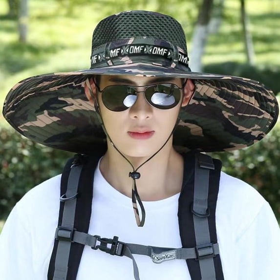 Men's Camouflage Fishing Hat with Wide Brim for Sun Protection - UPF 50+ Outdoor Sun Hat for Beach, Travel, Hiking