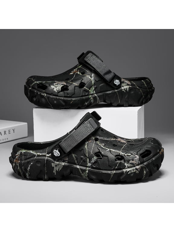 Men’s Camouflage Garden Clogs – Lightweight Breathable Slip-On Sandals with Adjustable Heel Strap, Non-Slip Outdoor Water Shoes for Beach, Fishing & Camping
