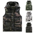 thumbnail image 1 of Men's Camouflage Hooded Winter Vest Printed Lightweight Sleeveless Jacket - Warm Outdoor Design for Autumn Winter Hiking, Casual Wear, and Holiday Adventures,Dark Green,2XL, 1 of 7