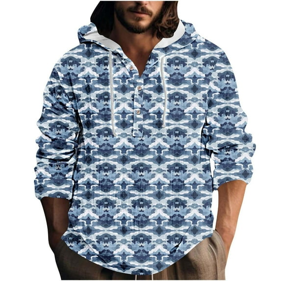 Men's Camouflage Hoodie Shirt Button Up Lightweight Pullover Long Sleeve Blouse Athletic Fishing Outdoor