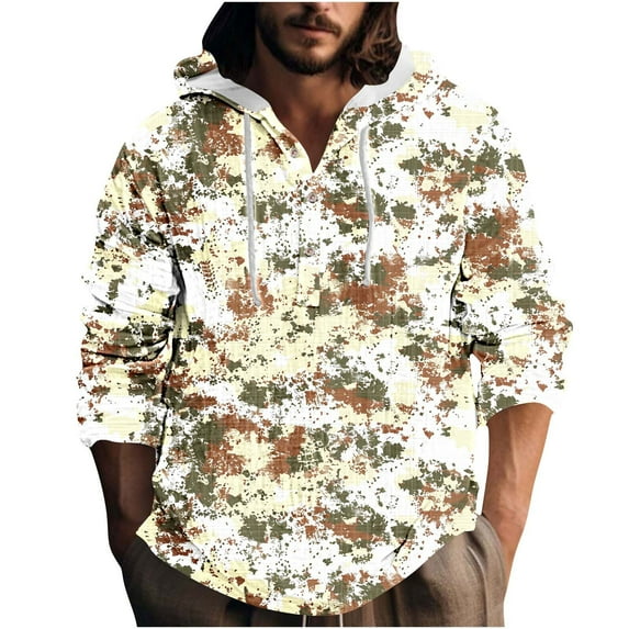 Men's Camouflage Hoodie Shirt Button Up Lightweight Pullover Long Sleeve Blouse Athletic Fishing Outdoor