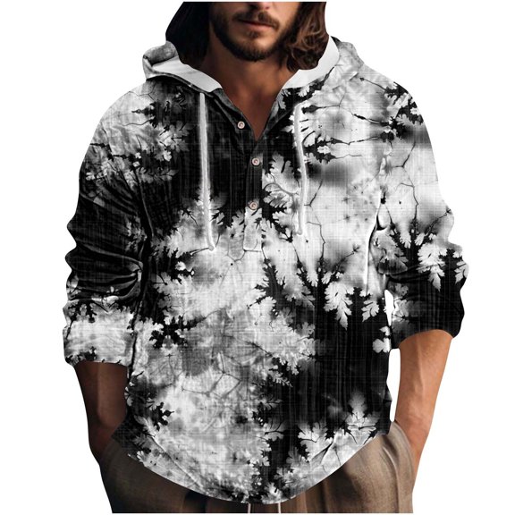 Men's Camouflage Hoodie Shirt Button Up Lightweight Pullover Long Sleeve Blouse Athletic Fishing Outdoor