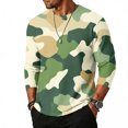 thumbnail image 1 of Men's Camouflage Print Raglan Sleeve Three-Quarter Sleeve Top, Round Neck Casual Shirt for Military and Outdoor Style,Green,2XL, 1 of 4