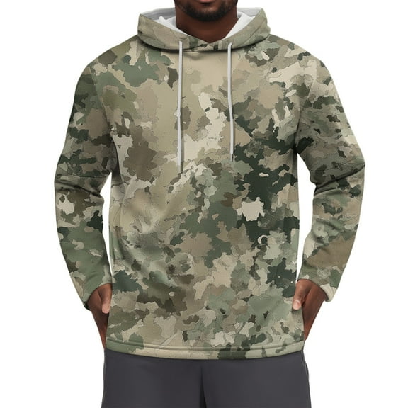 Men’s Camouflage Pullover Hoodie With Adjustable Drawstring Lightweight Soft Fleece Sweatshirt For Outdoor Activities,Size M-3XL