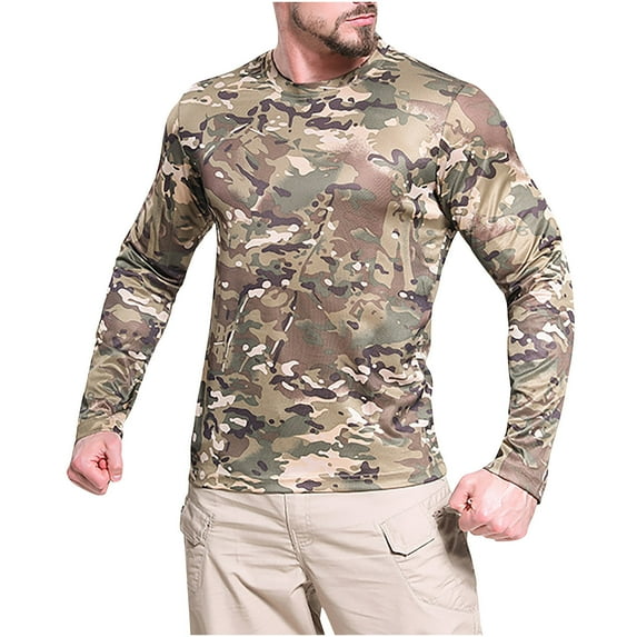 Men's Camouflage Quick Dry Sun Shirts UPF 50+ Sun Protection Long Sleeve Cooling Outdoor Fishing Hiking Shirts