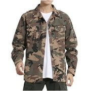 Men's Camouflage Shirt Jacket Casual Long Sleeves Button Down Military Jacket with Pockets Spring Fall Loose Fit Lightweight Outwear