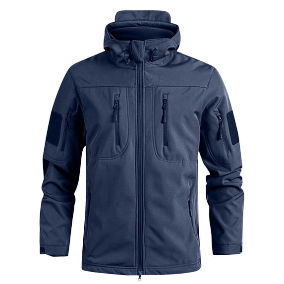 Men's Camouflage Softshell Jacket Winter Windproof Breathable Tactical Hooded Coat with Multi Zip Pockets and Adjustable Cuffs Regular Fit Outdoor Sports Jacket for Outdoor Blue 3XL
