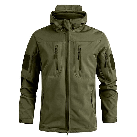 Men's Camouflage Softshell Jacket Winter Windproof Breathable Tactical Hooded Coat with Multi Zip Pockets and Adjustable Cuffs Regular Fit Outdoor Sports Jacket for Outdoor Green 2XL