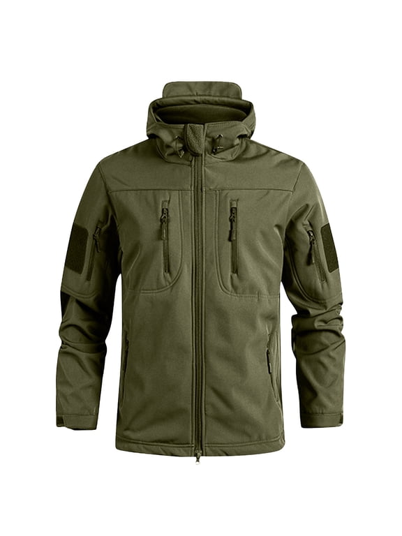 Men's Camouflage Softshell Jacket Winter Windproof Breathable Tactical Hooded Coat with Multi Zip Pockets and Adjustable Cuffs Regular Fit Outdoor Sports Jacket for Outdoor Green 3XL
