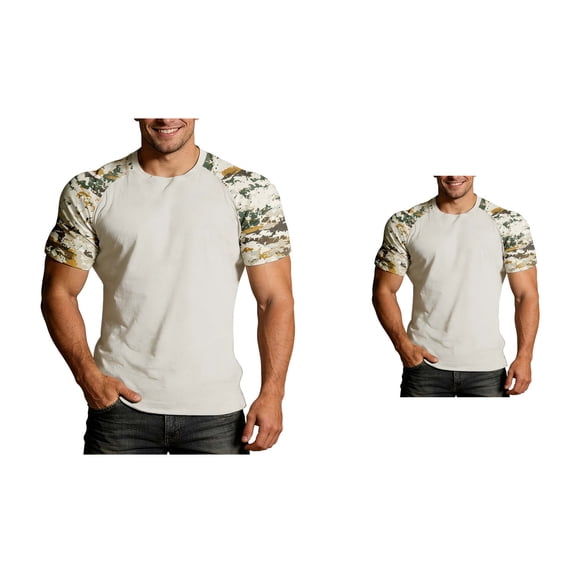 Men's Camouflage T-Shirt, Lightweight Summer Print Short Sleeve Crewneck Top with Raglan Sleeves