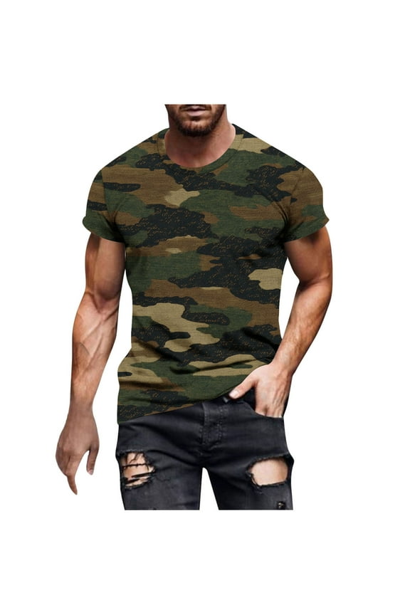 Men's Camouflage T-Shirt Sports Fitness Short Sleeve Military Camo Crewneck Vintage Shirt Outdoor Novelty Breathbale Pullover Tees