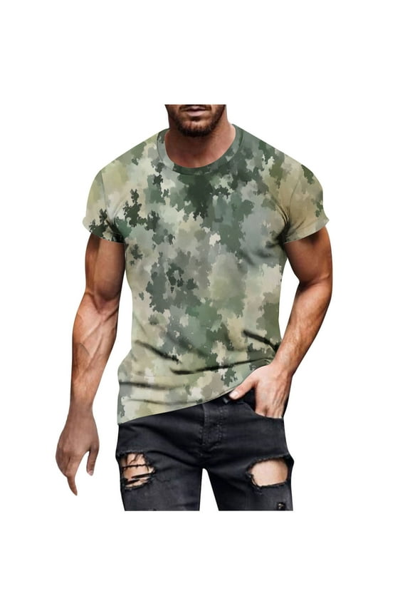 Men's Camouflage T-Shirt Sports Fitness Short Sleeve Military Camo Crewneck Vintage Shirt Outdoor Novelty Breathbale Pullover Tees