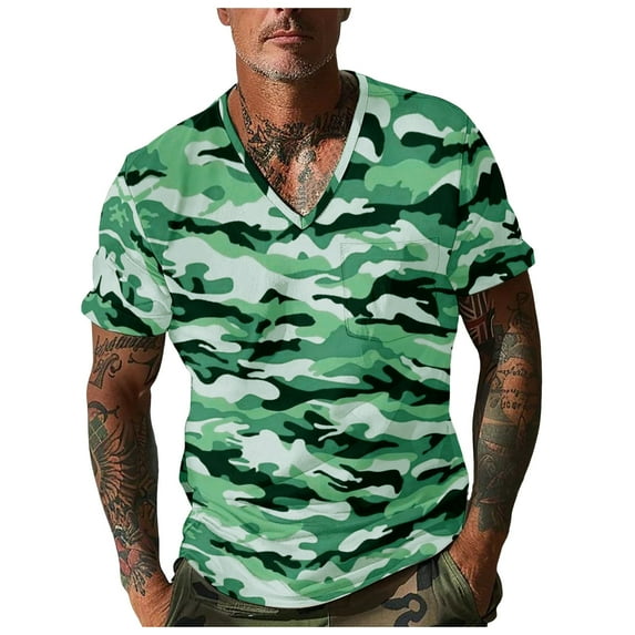 Men's Camouflage T-Shirt Sports Fitness Short Sleeve Military Camo Vintage Shirt Light Green XXXL