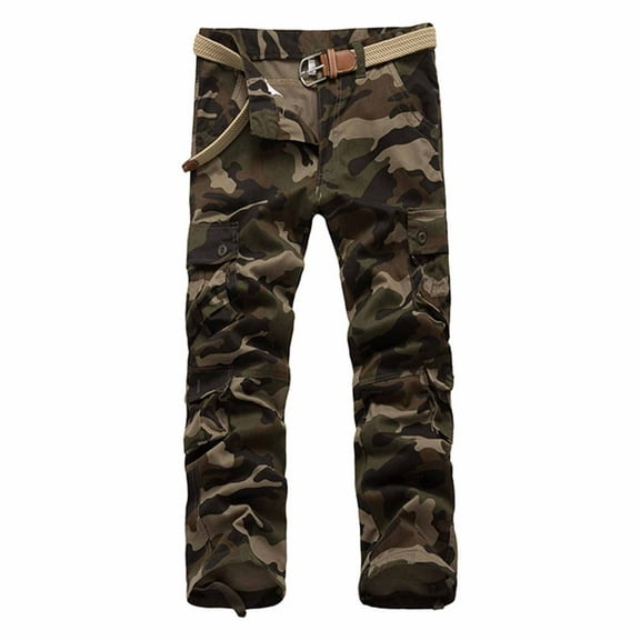 Men's Camouflage Tactical Work Pants with Rip-Resistant Fabric, Multi-Pocket Design for Outdoor Adventures and Casual Wear (Durable & Functional, No Belt Included),Green 44