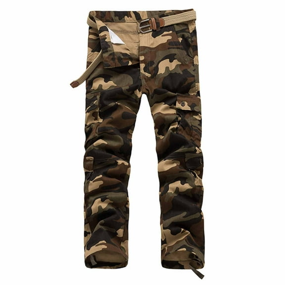 Men's Camouflage Tactical Work Pants with Rip-Resistant Fabric, Multi-Pocket Design for Outdoor Adventures and Casual Wear (Durable & Functional, No Belt Included),Khaki 34