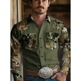 thumbnail image 1 of Men's Camouflage Western Shirt Camo Printed Long Sleeve Shirts Casual Button Down Lapel Collar Blouse Western Cowboy Shirt Tops Army green XL, 1 of 6