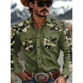 thumbnail image 1 of Men's Camouflage Western Shirt Camo Printed Long Sleeve Shirts Casual Button Down Lapel Collar Blouse Western Cowboy Shirt Tops Green XL, 1 of 6