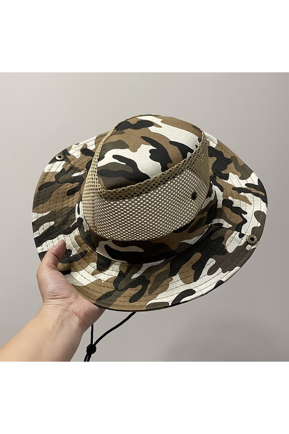 Men's Camouflage Wide Brim Bucket Hat UPF 50+ Sun Protection Breathable Mesh Boonie