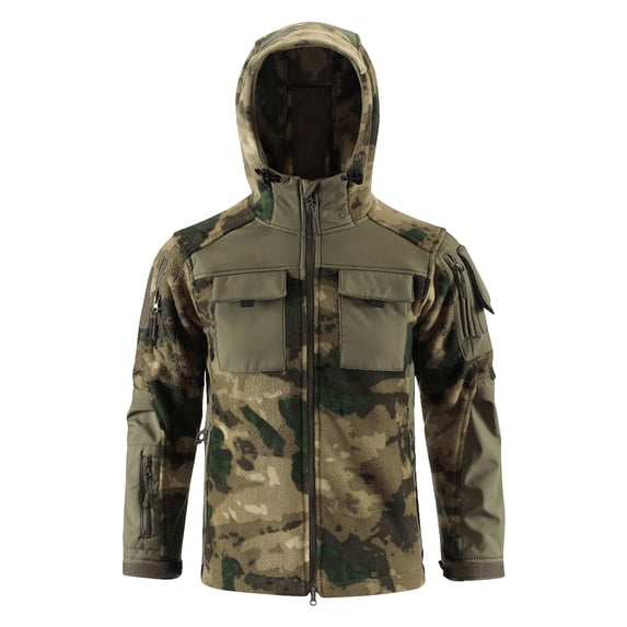 Men's Camouflage Winter Jackets Waterproof Windbreaker Fleece Lined Hooded Softshell Coat with Multi Zip Pockets Loose Fit Cargo Utility Jacket for Outdoor Multicolor M