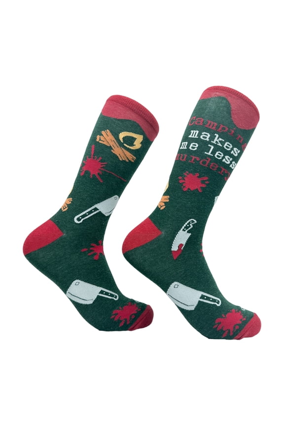 Men's Camping Makes Me Less Murdery Socks Funny Killer Outdoor Nature Lovers Footwear