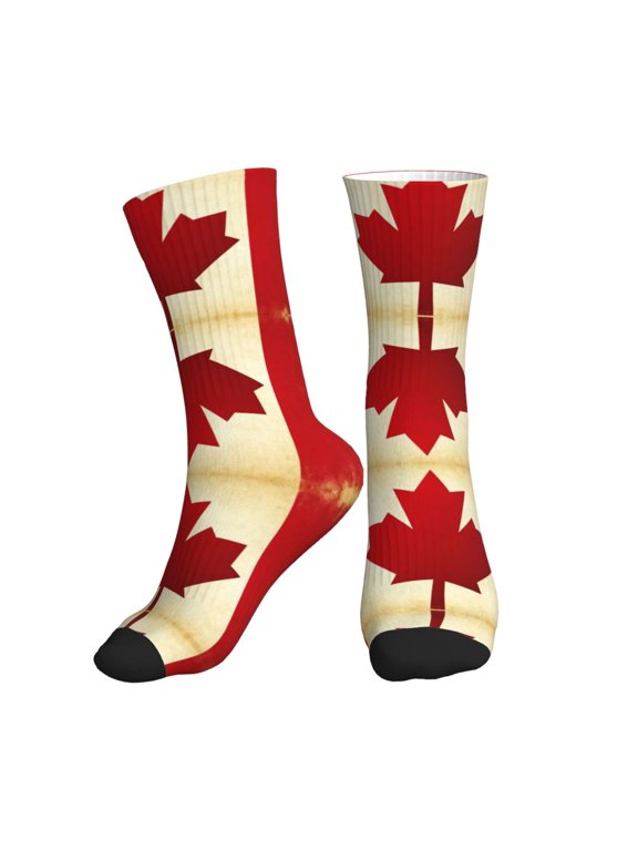 Men's Canada Flag Print Novelty Athletic Socks Women's Digital Printing Funky Patterned Crew Socks