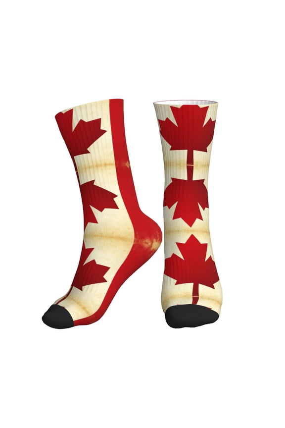 Men's Canada Flag Print Novelty Athletic Socks Women's Digital Printing Funky Patterned Crew Socks