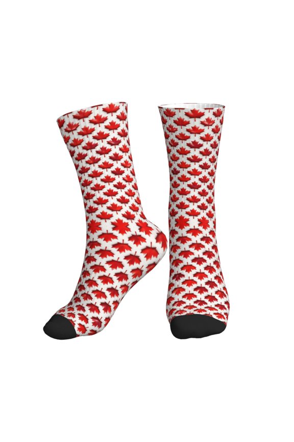 Men's Canada Maple Leaf Pattern Novelty Athletic Socks Women's Digital Printing Funky Patterned Crew Socks