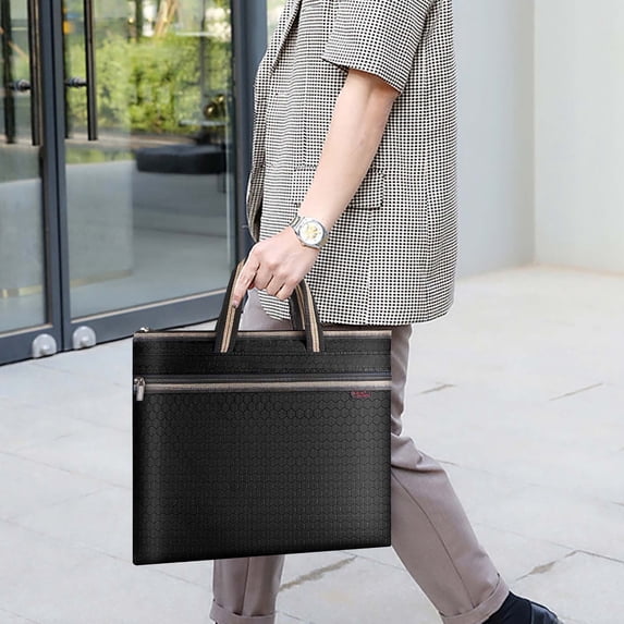 Men's Canvas Business Briefcase, Water-Resistant A4 Document File Bag with Multiple Compartments for Office, Commute, and Meetings