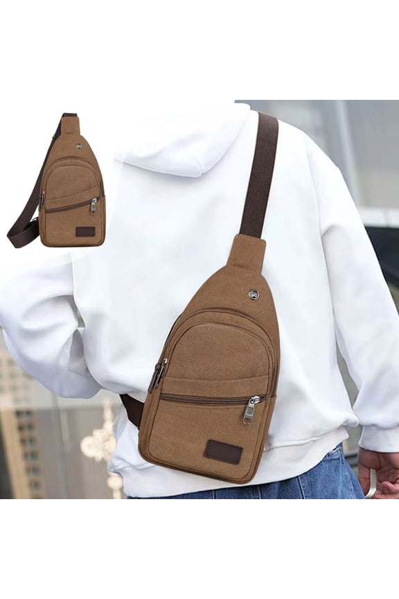 Men's Canvas Crossbody Bag Large Capacity, Adjustable Strap, Multiple Pockets, Headphone Port, for Travel Sports Daily Use