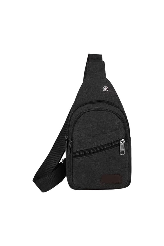 Men's Canvas Crossbody Bag Sling Backpack with Headphone Hole Large Capacity Multi-Pocket Outdoor Sports Shoulder Bag for Travel Gym Daily Use