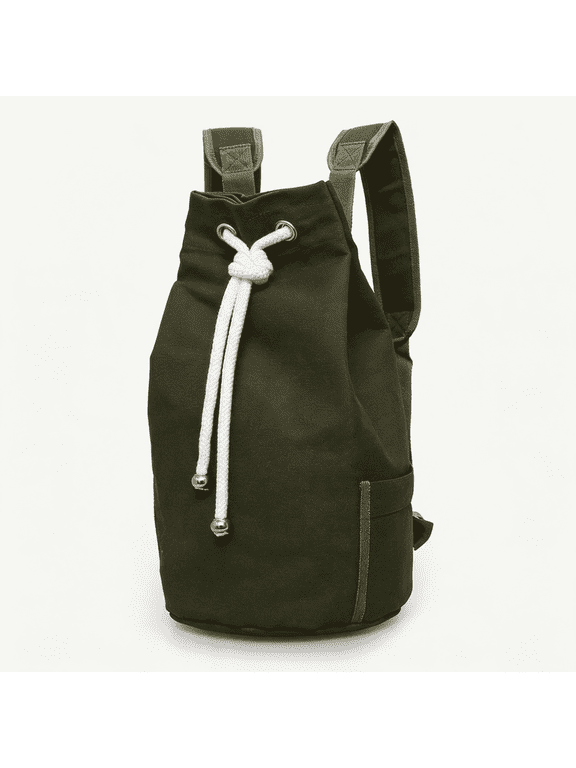 Men’s Canvas Drawstring Backpack, Large Capacity Army Green Gym Bag, Casual Cycling Backpack Army Green
