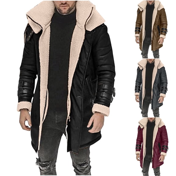 Men's Canvas Jacket with Hood and Zipper - Winter Coat with Lapel Collar Long Sleeve Padded Polyester for Cold Weather, Christmas Parties, and Outdoor Activities,Red,M