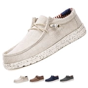 Mens Canvas Slip On Lace up Loafers Causal Comfortable Soft Sole Driving Walking Shoes Outdoor Lightweight Breathable Work Boat Shoes