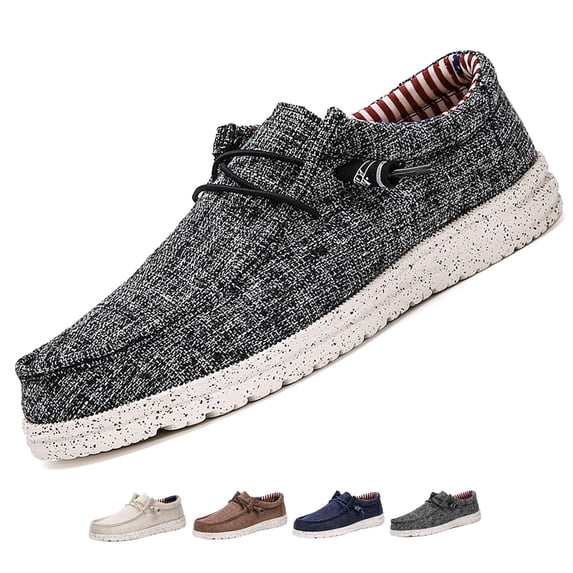 Men's Canvas Slip On Lace up Loafers Causal Comfortable Soft Sole Driving Walking Shoes Outdoor Lightweight Breathable Work Boat Shoes