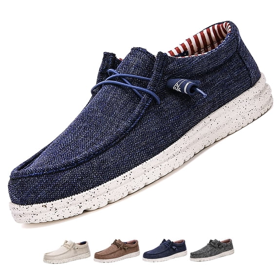Men's Canvas Slip On Lace up Loafers Causal Comfortable Soft Sole Driving Walking Shoes Outdoor Lightweight Breathable Work Boat Shoes