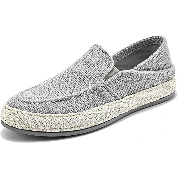 Men's Canvas Slip-on Espadrilles Loafers,Fashion Breathable Hand Stitching Linen Indoor Outdoor Non-Slip Comfortable Flat, Fisherman Casual Walking Sneakers Boat Shoes