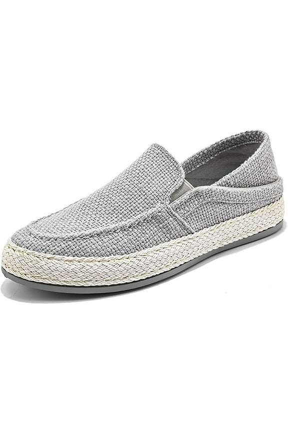 Men's Canvas Slip-on Espadrilles Loafers,Fashion Breathable Hand Stitching Linen Indoor Outdoor Non-Slip Comfortable Flat, Fisherman Casual Walking Sneakers Boat Shoes