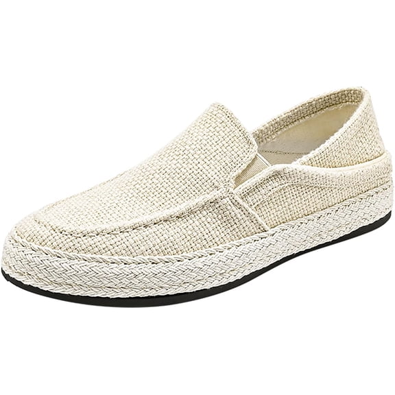 Men's Canvas Slip-on Espadrilles Loafers,Fashion Breathable Hand Stitching Linen Indoor Outdoor Non-Slip Comfortable Flat, Fisherman Casual Walking Sneakers Boat Shoes