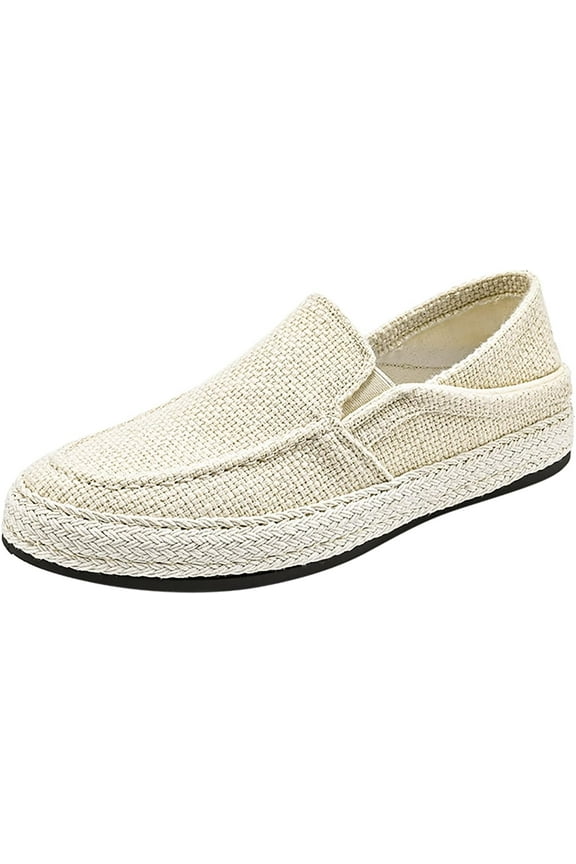 Men's Canvas Slip-on Espadrilles Loafers,Fashion Breathable Hand Stitching Linen Indoor Outdoor Non-Slip Comfortable Flat, Fisherman Casual Walking Sneakers Boat Shoes