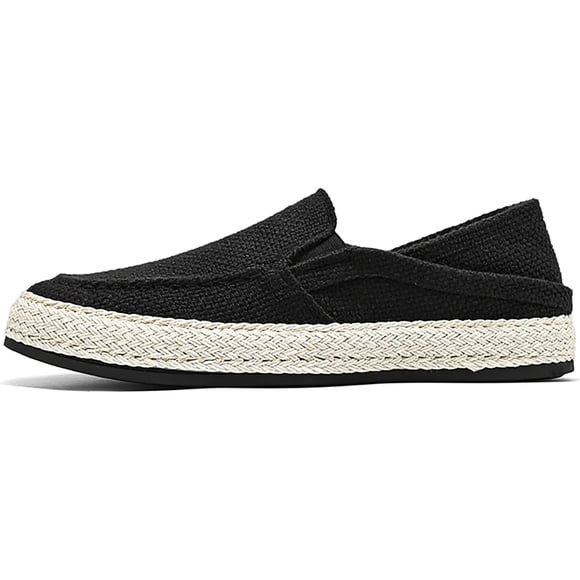 Men’s Slip On Canvas Espadrille Loafers, Breathable Linen Hand Stitched Jute Flat Shoes, Non Slip Casual Walking Footwear for Indoor Outdoor